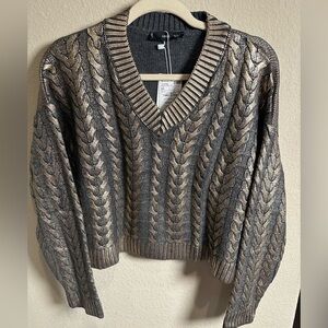 Mango Bronze Metallic Cable Knit Sweater - NWT